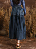 Women's Summer Vintage Style Splicing Elastic Waist Blue Denim Skirt