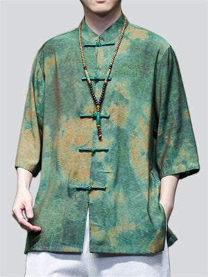 Tie-Dye Summer Lotus Print Knot Button Shirt