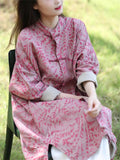 Women's Casual Leaf Print Stand Collar Cotton Linen Coat