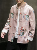 Chinese Fan Crane Printed Faux Suede Jackets for Men