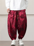 Men's Chinese Dragon Printed Ankle-tied Ice Silk Lantern Pants