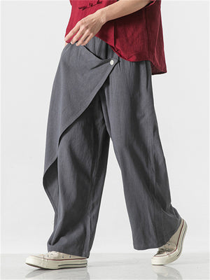 Spring Summer Men's Multi-layer Splicing Ramie Casual Pants