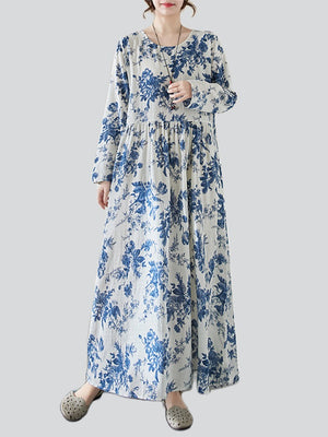 Spring Blue Floral Vacation Long Dress for Women