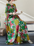 Female Holiday Round Neck Flowers Maxi Dresses