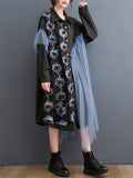 Ladies Chic & Trendy Flower Decoration Mesh Shirt Dress