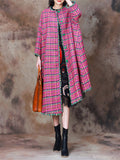 Casual Loose Fit Winter Pink Plaid Coats for Ladies