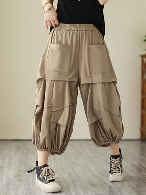 Summer Extra Loose Pleated Cropped Lantern Pants for Women