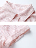 Light Pink Stripe Rhinestone Cozy Tencel Shirt for Women