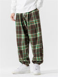 Loose Drawstring Waist Plaid Jogger Pants for Male