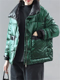 Women's Trendy Stand Collar Contrast Color Puffy Down Coat