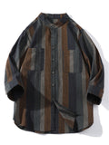 Men's Leisure Stripe Contrast Color Stand Collar Half Sleeve Shirt