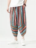 Men's Thai Style Ethnic Print Lace Up Cropped Pants