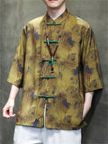 Tie-Dye Summer Lotus Print Knot Button Shirt