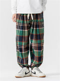 Loose Drawstring Waist Plaid Jogger Pants for Male