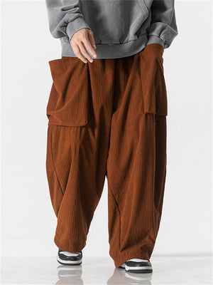 Men's Hip-Hop Exaggerated Pocket Corduroy Straight-Leg Pants