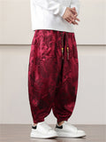 Men's Chinese Dragon Printed Ankle-tied Ice Silk Lantern Pants