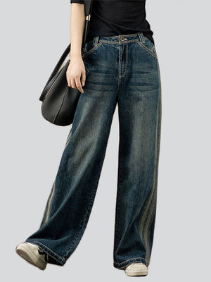 Women's Leisure High Waist Washed Effect Blue Floor Length Jeans