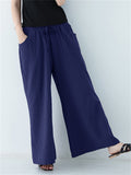 Women's Spring Summer Plain Cotton Linen Straight-Leg Pants