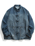 Men's Chinese Inspired Vintage Stand Collar Washed Denim Jacket