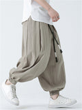 Men's Braided Drawstring Cotton Linen Baggy Harem Pants