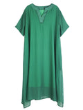 Flowy V Neck Double-Layer Tencel Dress for Women