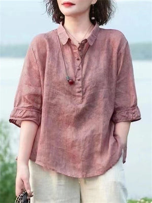 Summer Cozy Lapel Short Sleeve Jacquard Shirt for Women