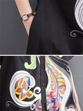 Women's Exaggerated Feather Print Single Breasted Loose Shirt Dress