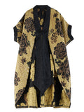 Luxury Golden Yellow Peony Jacquard Women's Long Coat