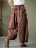 Comfortable Cotton Linen Elastic Waist Lantern Pants for Female