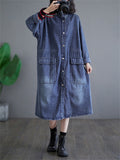 Ladies Stand-up Collar Mid-length Denim Jackets