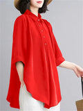 Simple Cozy Lapel Pullover Oversized Shirt for Women