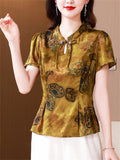 Women's Slim Fit Short Sleeve Imitation Mulberry Silk Shirt