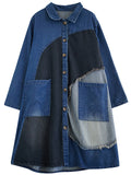 Women's Stylish Patchwork Lapel Single-Breasted Blue Denim Jacket