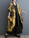 Luxury Golden Yellow Peony Jacquard Women's Long Coat