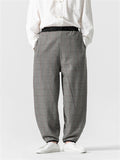 Men's Autumn Winter Color Contrast Plaid Wool Blend Pants