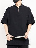 Men's Retro Cloud Embroidered Stand Collar Linen Shirt