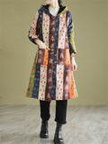 Women's Colorful Print Thickened Ethnic Mid Length Hooded Coat