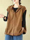 Women's Hooded Drawstring Button Up Sports Vest