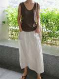 Elastic Waist Double Pocket Slit Pants Skirt for Women