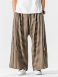 Men's Chinese Style Striped Wide Leg Linen Pants