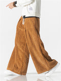 Loose Fit Drawstring Thick Corduroy Pants for Male