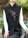 Women's Elegant Flower Embroidery Fluffy Sleeveless Jacket