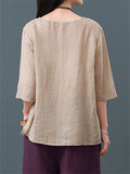 Women's Simple Floral Embroidered Round Neck Shirt