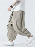 Men's Braided Drawstring Cotton Linen Baggy Harem Pants