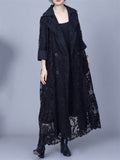 Women's Spring Luxury Lace Embroidery Bouble-Breasted Long Coat