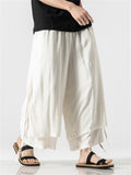 Men's Zen Style Side Slit Lace Up Layered Linen Pants