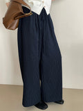 Women's Drawstring Elastic Waist Striped Wide Leg Pants