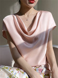 Ladies French Style Elegant Short Sleeve Satin Shirts