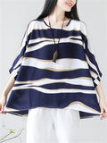 Women's Irregular Stripe Round Neck Oversized Shirt