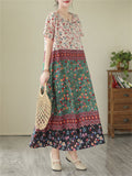 Ladies Floral Print Splicing Dress for Seaside Vacations